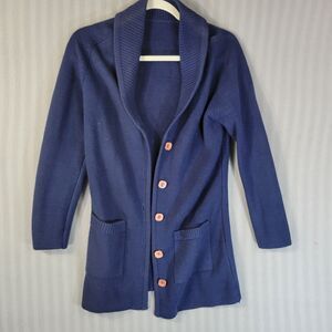 vintage womens grandpa sweater cardigan shawl collar long sleeve navy blue